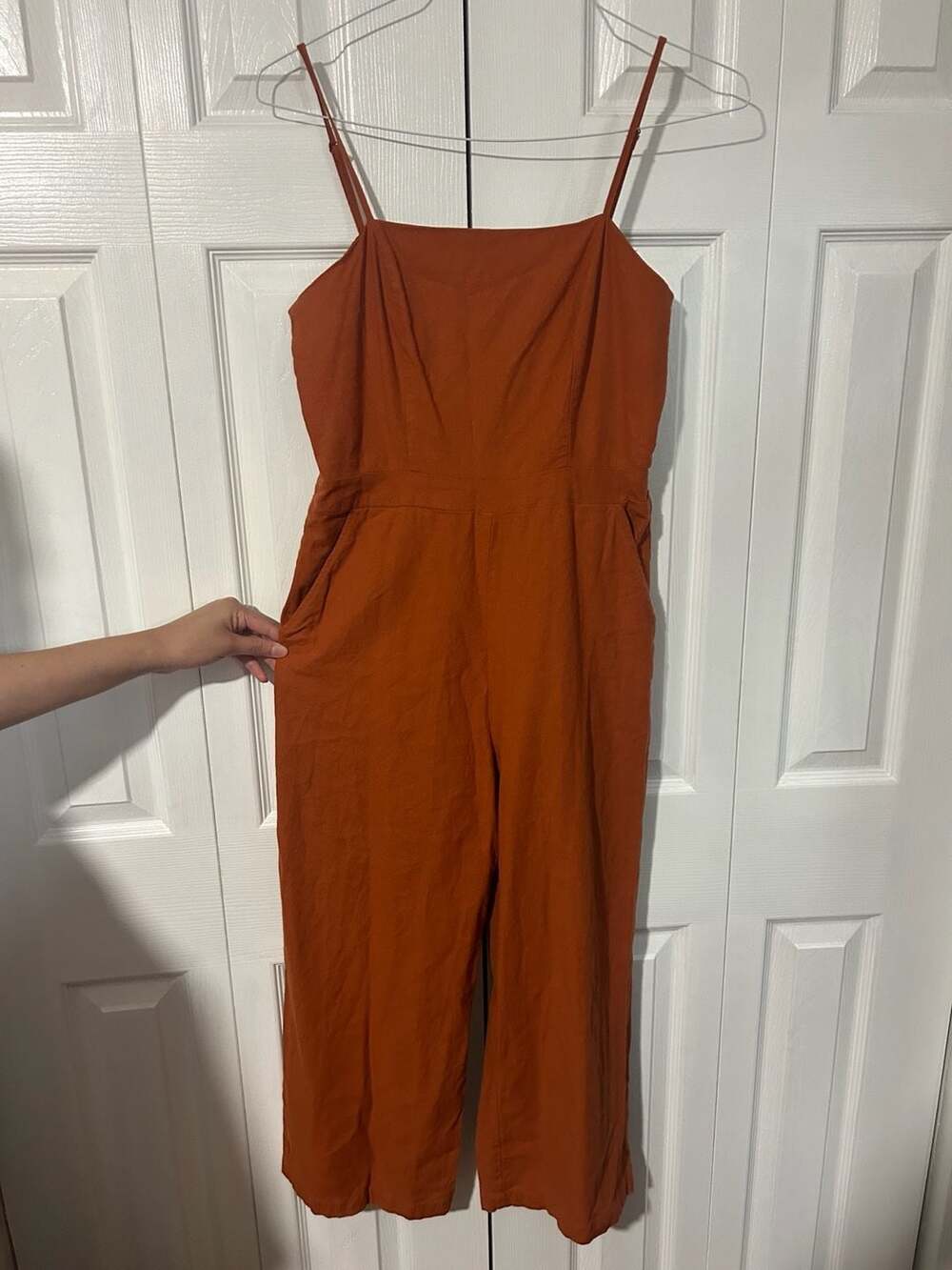 Womens Forever 21 Rust Orange Sleeveless Wide-Leg Jumpsuit with Straps